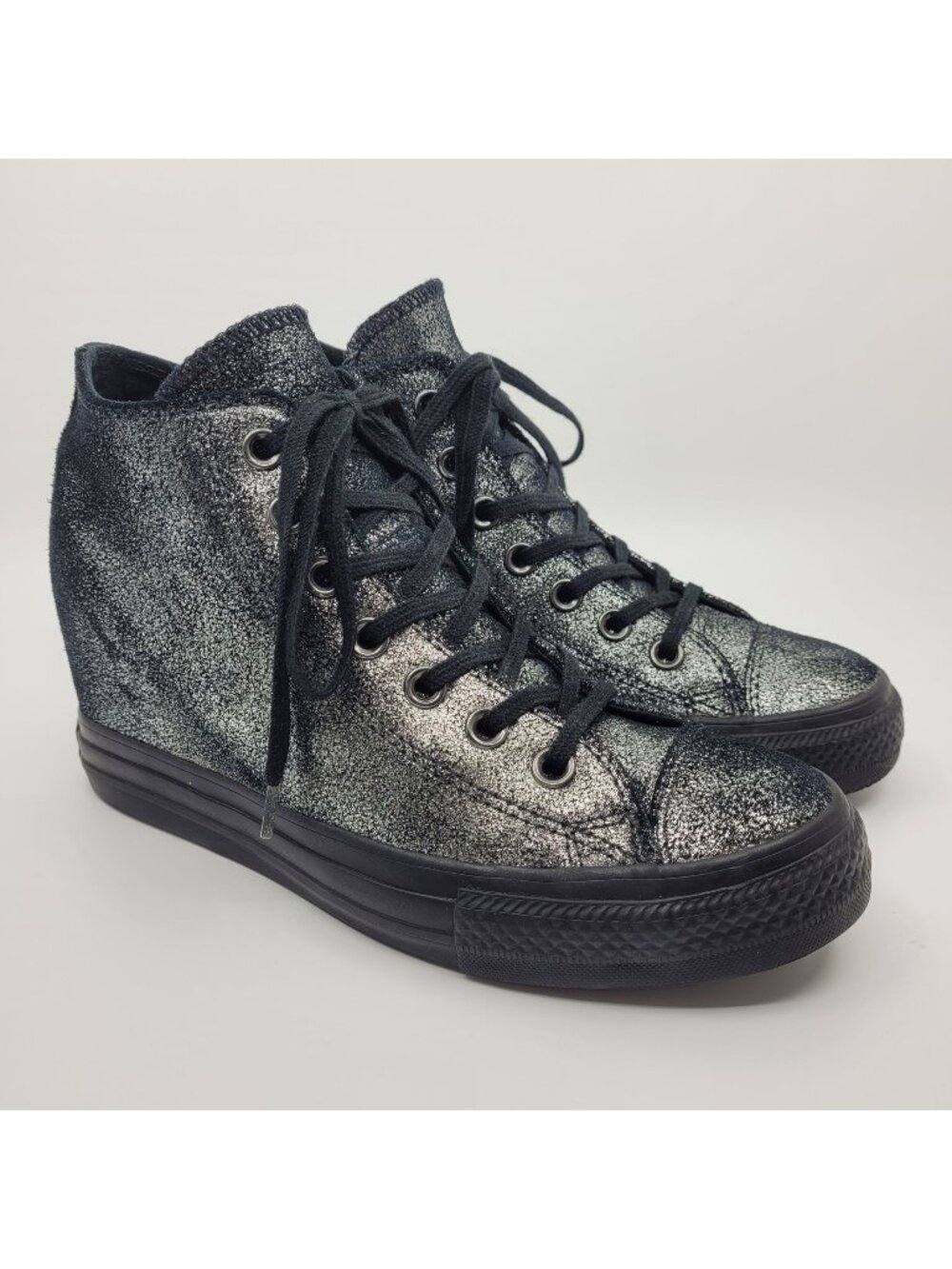 Converse Women's Sneakers Size 9 Chuck Taylor Wedge Black Silver Sparkle